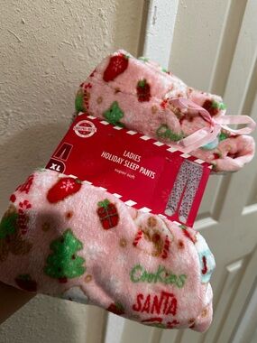 Ladies Holiday Sleep Pants - Pink Christmas Print
